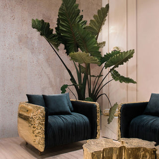 Luxury Imperfect Sculptural Armchair with Hammered Brass Frame & Artistic Design