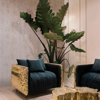 Luxury Imperfect Sculptural Armchair with Hammered Brass Frame & Artistic Design