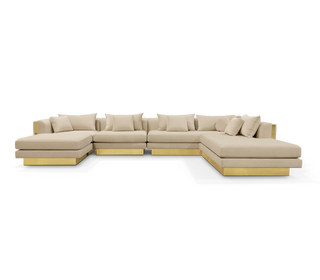 Luxury Modular Sofa with Karst-Inspired Sculptural Design & Polished Brass Frame