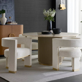 Canodi Marble Top Dining Table (Wood Fluted Base)