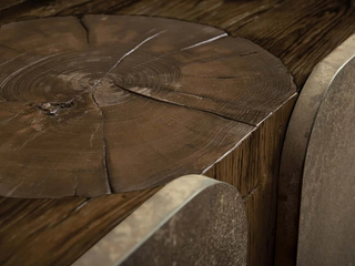 Alvaro Raw Wood Stumps Top Sideboard - Aluminum Buffet Table for Living Room & Entryways