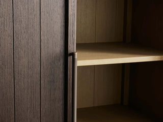 Hattie Oak Wood Tall Storage Cabinet: Living Room Display Cabinet & Bookcase