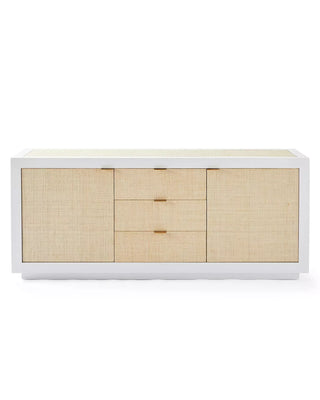 White Raffia Sideboard, 72" with Inlaid Brass Trim