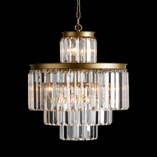 French Art Deco Layered K9 Crystal Round Chandelier
