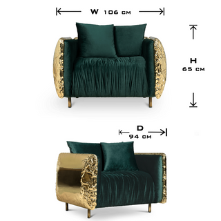 Luxury Imperfect Sculptural Armchair with Hammered Brass Frame & Artistic Design