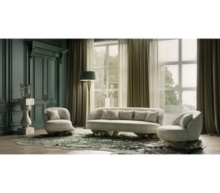 Luxury Sculptural Sofa with Polished Hammered Brass Base & Organic Curved Design