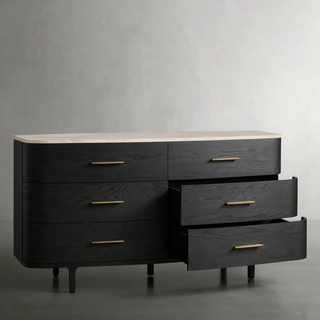 Danny Wood Six-Drawer Dresser with Marble Top Chest Of 6 Drawers Storage Cabinet