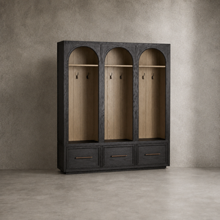 Hattie Oak Wood Entryway Tall Storage Cabinet with Hooks