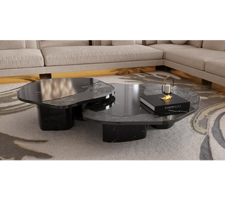Luxury Calacatta Marble Coffee Table with Black Sculptural Base & Modern Design