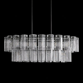 Modern Tiered Reeded Glass Oval Chandelier