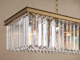 French Art Deco K9 Crystal Rectangular Chandelier detail