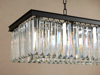 French Art Deco K9 Crystal Rectangular Chandelier detail