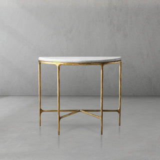 Hand-Forged Metal Semi-Circle Marble Console Table - Brass