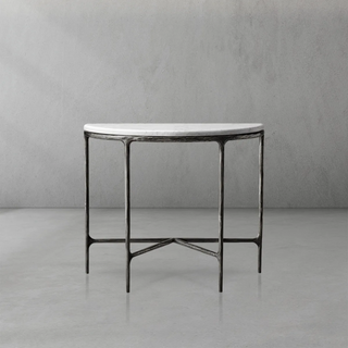 Hand-Forged Metal Semi-Circle Marble Console Table - Bronze