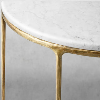 Hand-Forged Metal Semi-Circle Marble Console Table detail