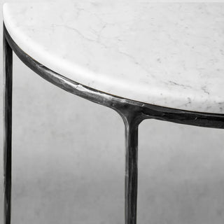 Hand-Forged Metal Semi-Circle Marble Console Table detail