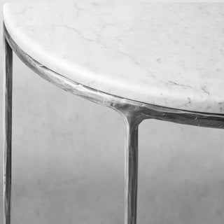 Hand-Forged Metal Semi-Circle Marble Console Table detail