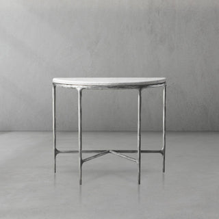 Hand-Forged Metal Semi-Circle Marble Console Table - Pewter