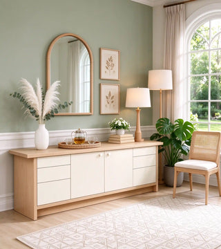 86" Leather Console, White Oak or Walnut Media Cabinet
