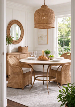 Beaumont Round Stone Dining Table, 55" Gilded Iron