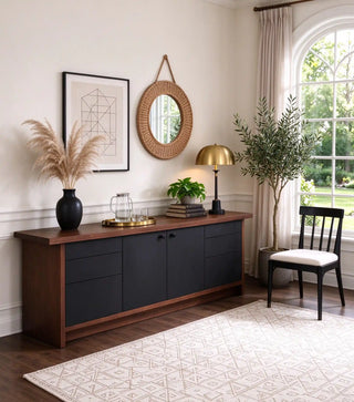 86" Leather Console, White Oak or Walnut Media Cabinet