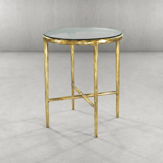 Hand-Forged Metal Glass Round Side Table 18" 22"