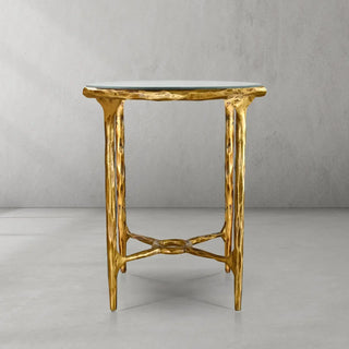 Hand-Forged Metal Glass Round Side Table 18" 22"