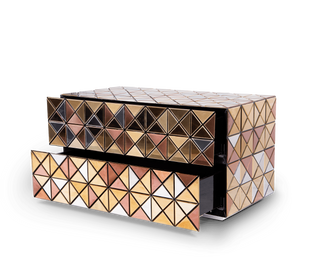 Pixel Geometric Mixed Metal Mirrored Luxury Nightstand