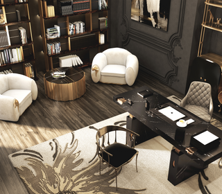Empire Cracked Brass Inlay Marble Luxury Desk