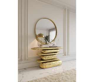 Stonehenge Consoles Crinkled Gilded Brass Entryways Cabinet Table