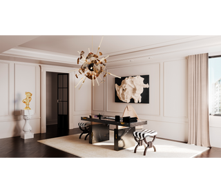 Empire Cracked Brass Inlay Marble Luxury Desk