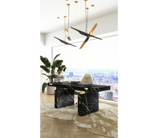 Empire Cracked Brass Inlay Marble Luxury Desk