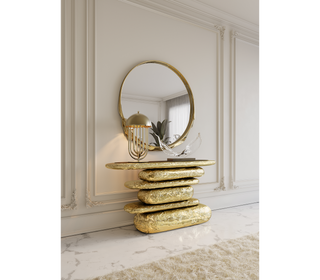 Stonehenge Consoles Crinkled Gilded Brass Entryways Cabinet Table