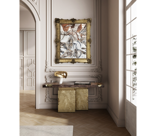 Empire Consoles Hammered Gilded Brass Entryways Cabinet Table