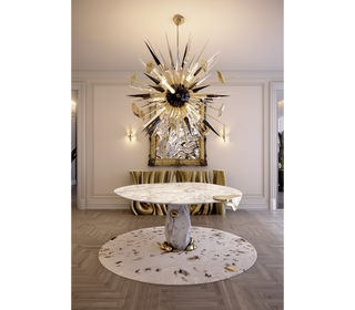Diamond Marble & Brass Round Dining Table