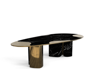 Ophelia Oval Carrara Marble & Gold Dining Table
