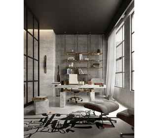 Empire Cracked Brass Inlay Marble Luxury Desk