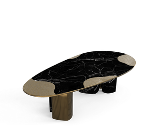 Ophelia Oval Carrara Marble & Gold Dining Table