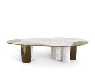 Ophelia Oval Carrara Marble & Gold Dining Table