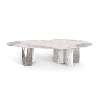 Ophelia Oval Carrara Marble & Gold Dining Table