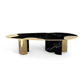 Ophelia Oval Carrara Marble & Gold Dining Table
