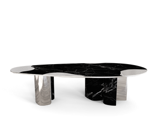 Ophelia Oval Carrara Marble & Gold Dining Table