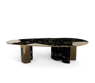 Ophelia Oval Carrara Marble & Gold Dining Table