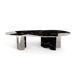 Ophelia Oval Carrara Marble & Gold Dining Table