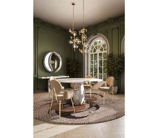 Diamond Marble & Brass Round Dining Table