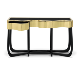 Sinuous Consoles Patina Brass Wave Entryways Cabinet Table