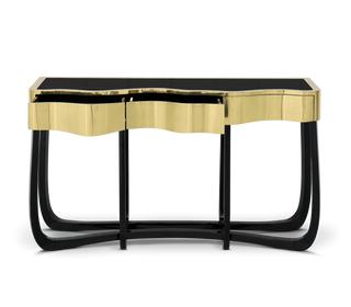Sinuous Consoles Patina Brass Wave Entryways Cabinet Table