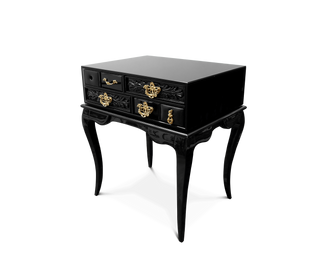 York Right Baroque High Gloss Black Luxury Nightstand