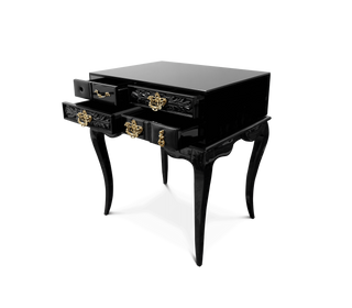 York Right Baroque High Gloss Black Luxury Nightstand