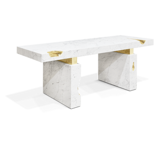 Empire Cracked Brass Inlay Marble Luxury Desk
